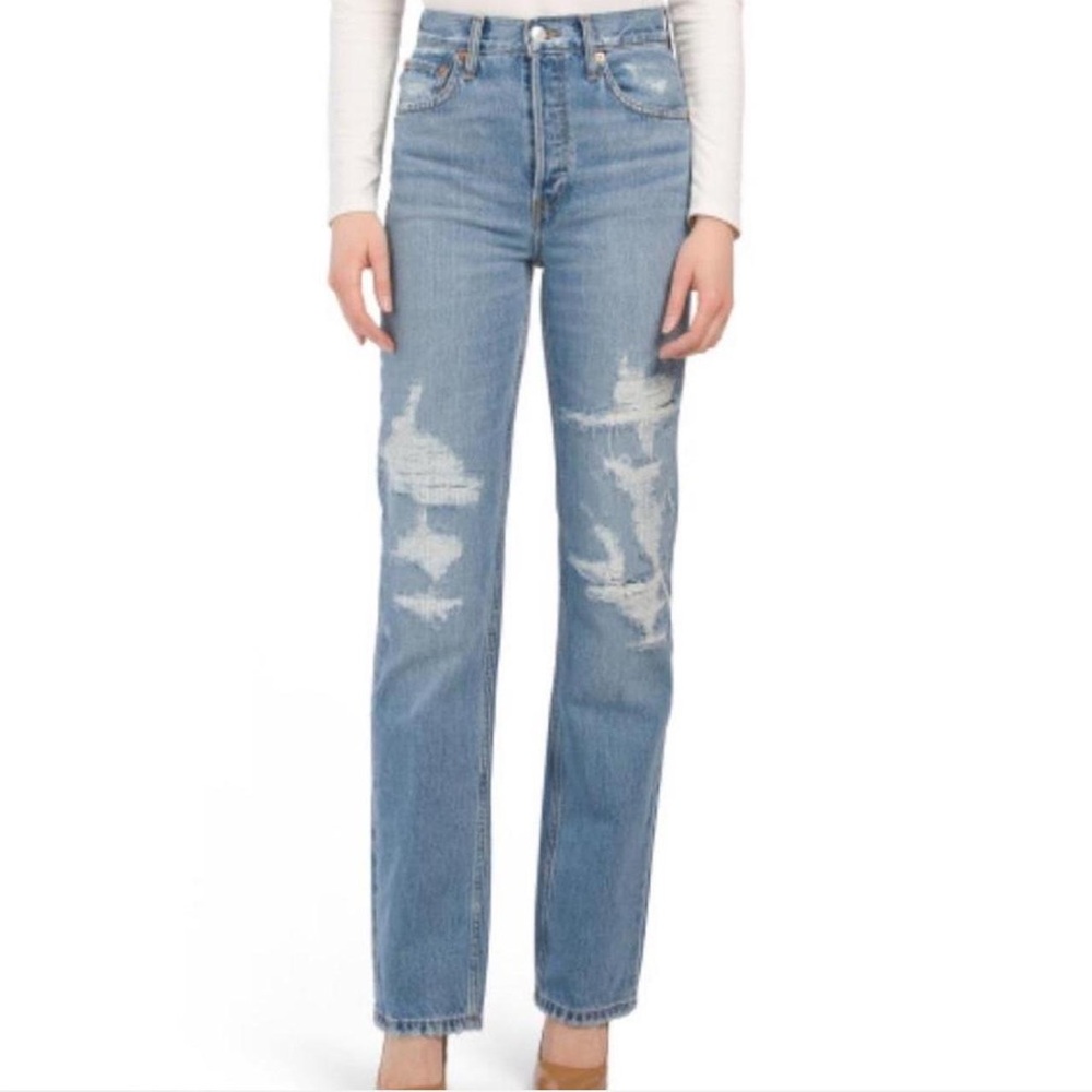 NWT Re/done Redone 90s High Rise Loose Jeans 27 Mended Destroy